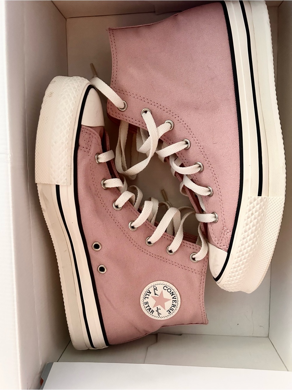 Converse Pink Canvas high top platform sneakers worn once